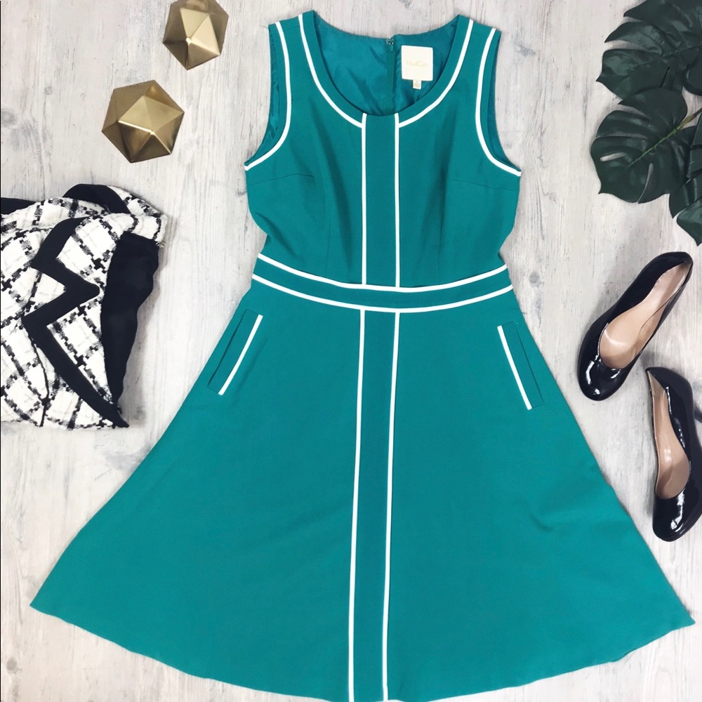 ModCloth Teal and White A-line sleeveless dress